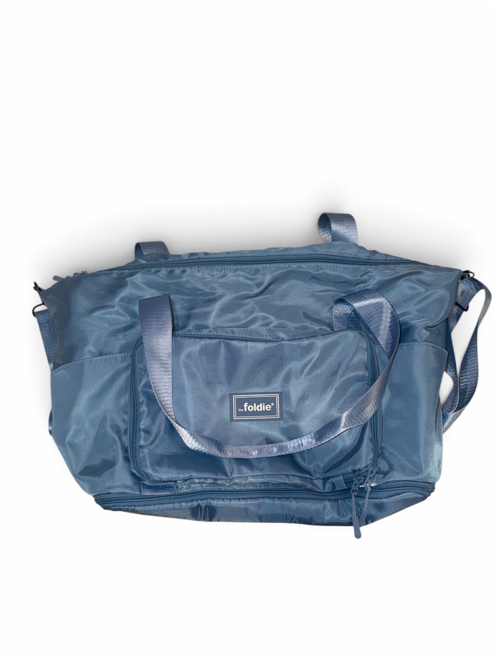 Foldie Blue Travel Tote with Front Pocket and Shoulder Strap